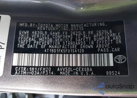 2015 Toyota Camry Hybrid Se z USA, uszkodzony, nr VIN 4T1BD1FK5FU154129